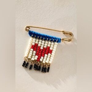 NWT Free People Bead Baby Brooch In White & Red